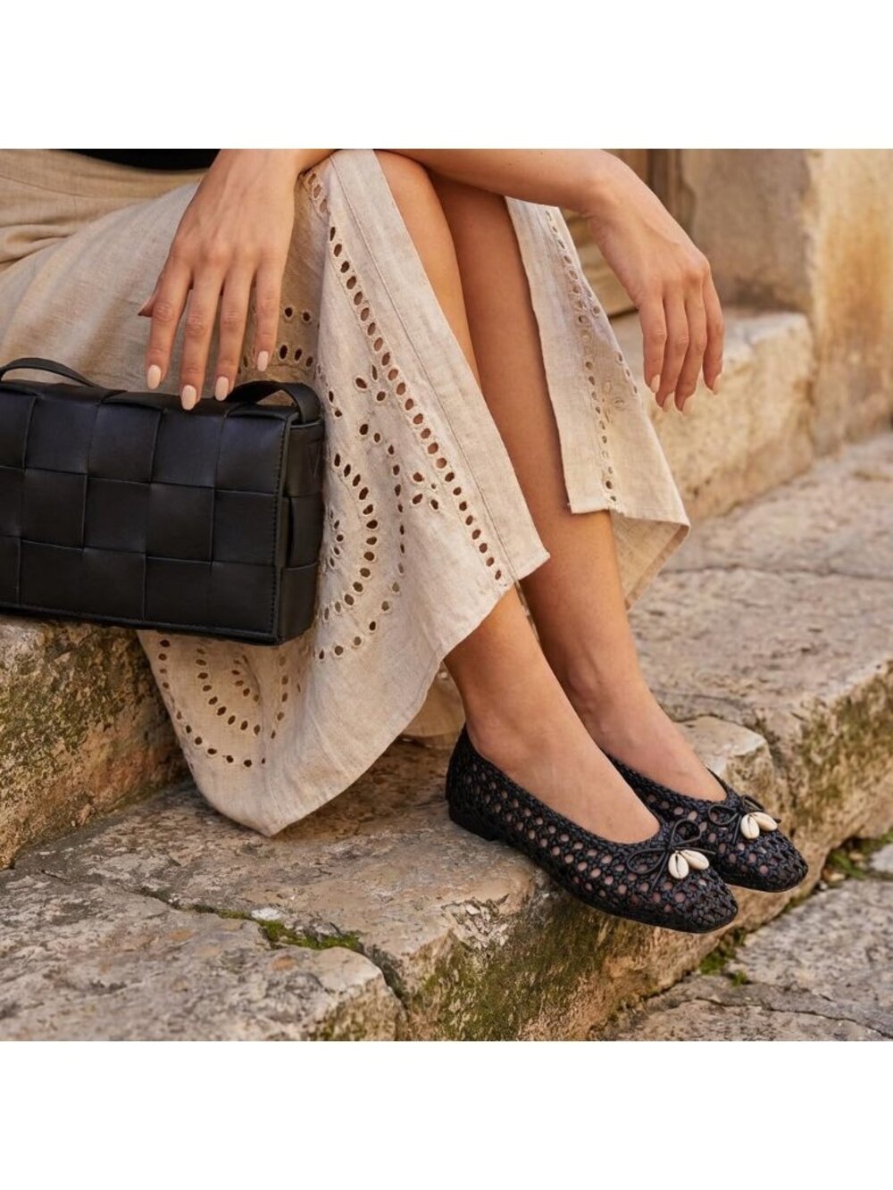 Women's Black Faux Leather Witty Hand Woven Ballet Comfortable Pointed Toe Flats - Picture 6 of 7
